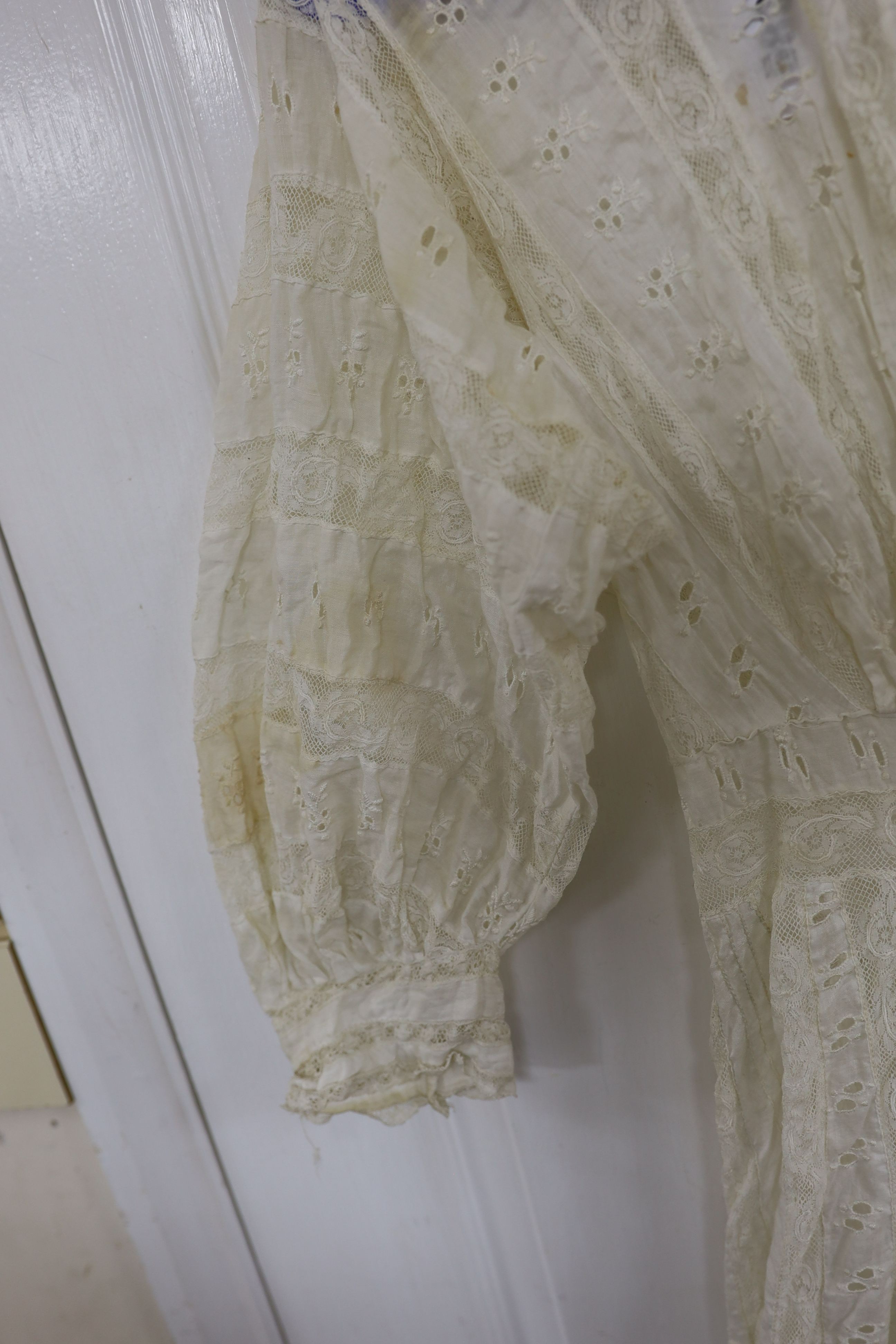 An Edwardian white worked and lace inserted ladies croquet garden dress